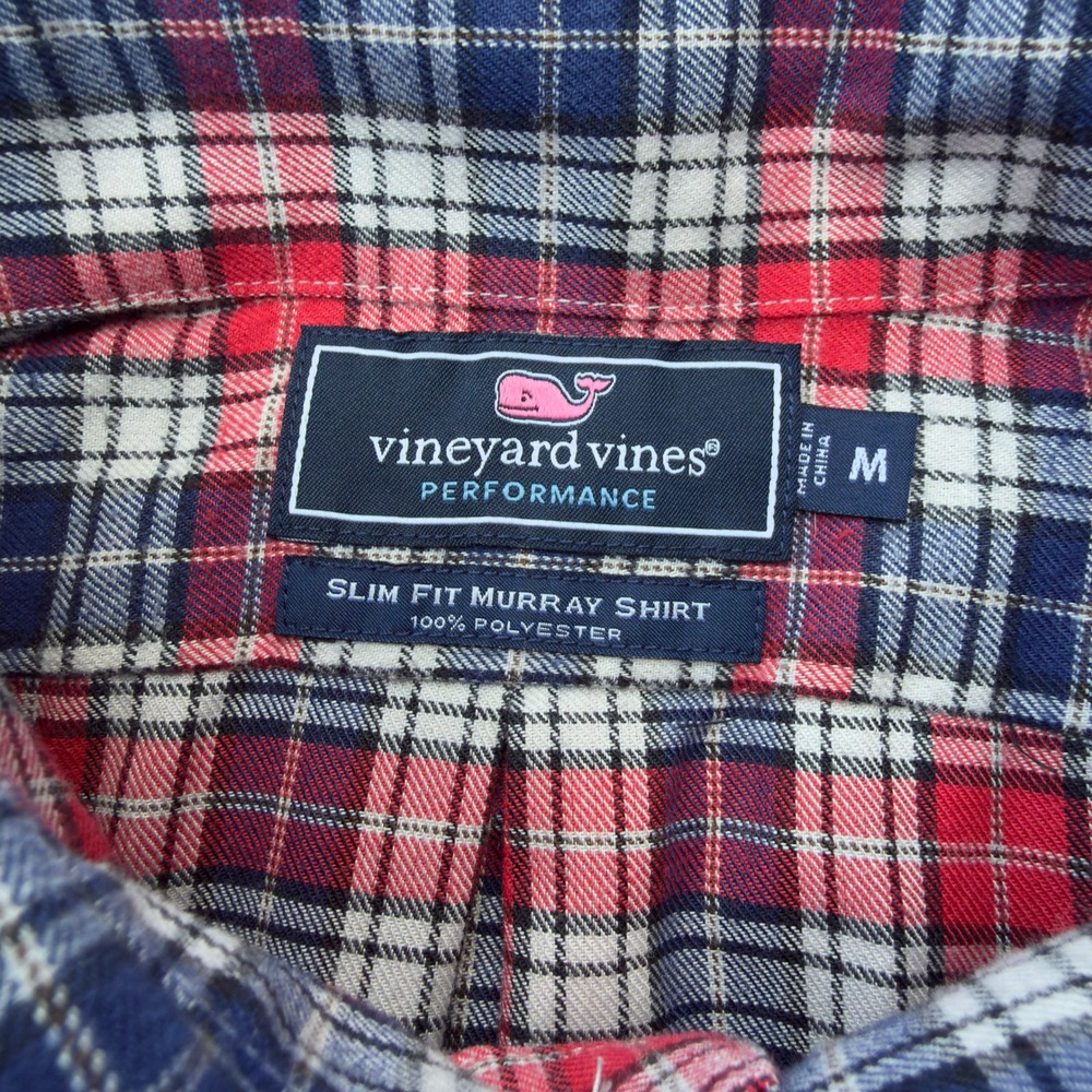 Vineyard Vines Performance Slim Fit Murray Shirt Mens Medium Red Blue Plaid - Picture 2 of 6